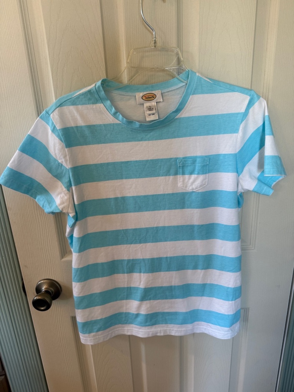 Talbots Aqua and White Striped Pocket Tee - Picture 2 of 4